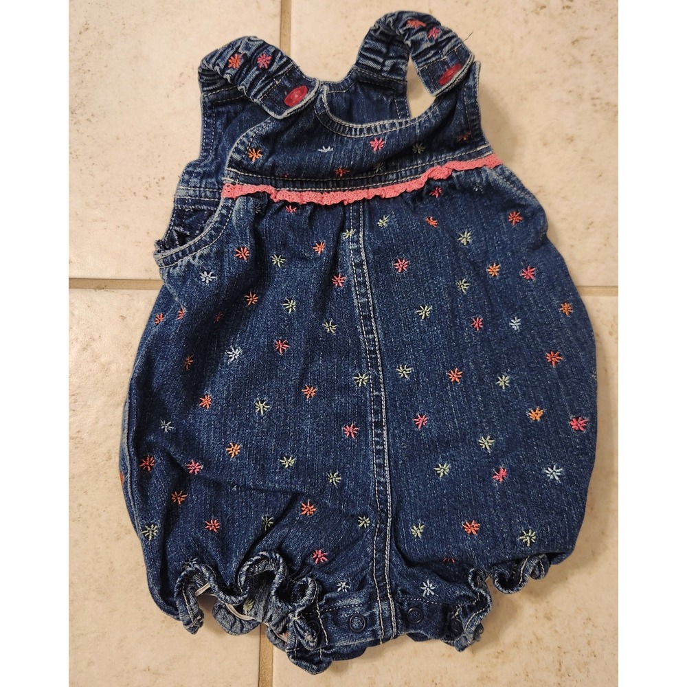Little Wonders Baby Girls Denim Floral Embroidered Bubble Romper Blue 3-6 Months